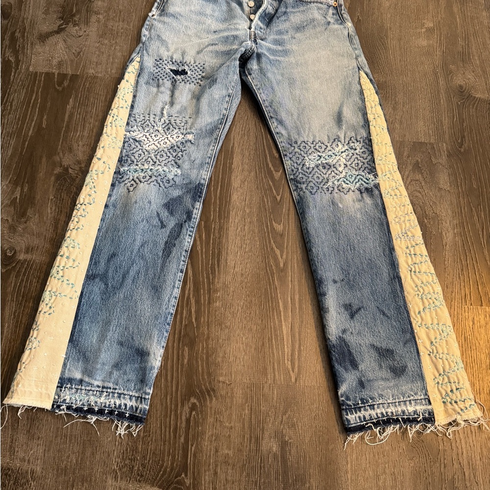 Levi’s 501 Upcycled Northern Lights Jeans 
Embroidered Festival Patchwork Jeans